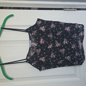 Charlotte Russe Black and Purple Floral Camisole Crop Lace Large Flirty